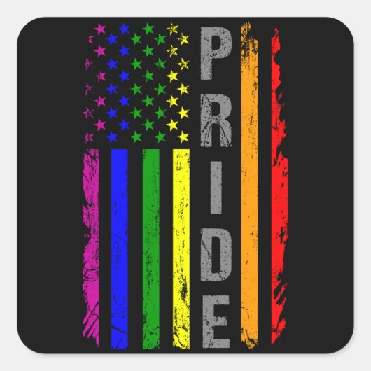 レインボー国旗アメリカLGBTプライド月LGBTQ US スクエアシール (正面)