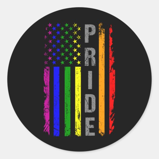 レインボー国旗アメリカLGBTプライド月LGBTQ US ラウンドシール (正面)