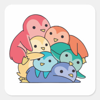 レインボー国旗ゲイプライドLgbtqペンギンかわいいペンギン スクエアシール