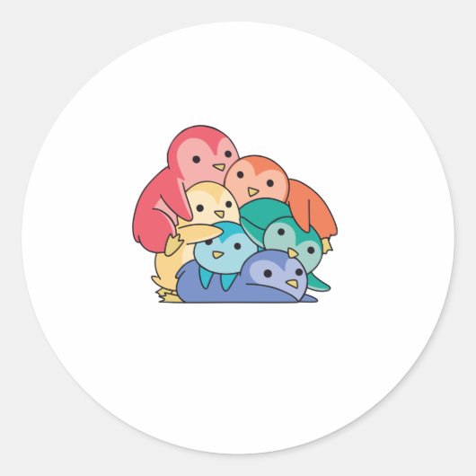 レインボー国旗ゲイプライドLgbtqペンギンかわいいペンギン ラウンドシール (正面)
