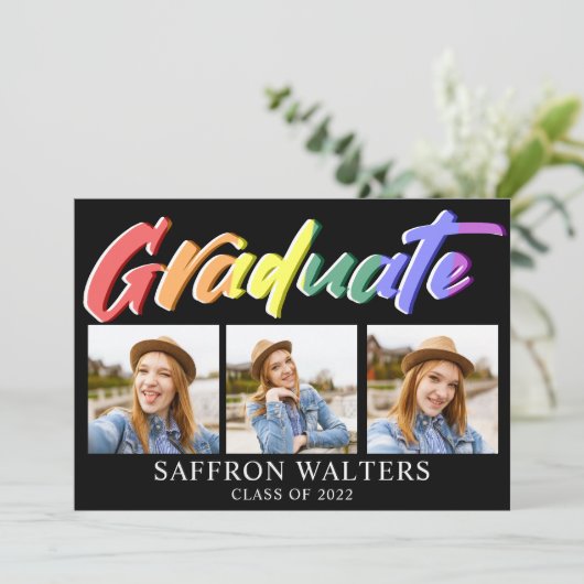 レインボー大学院3写真卒業招待状 招待状 (スタンド正面)