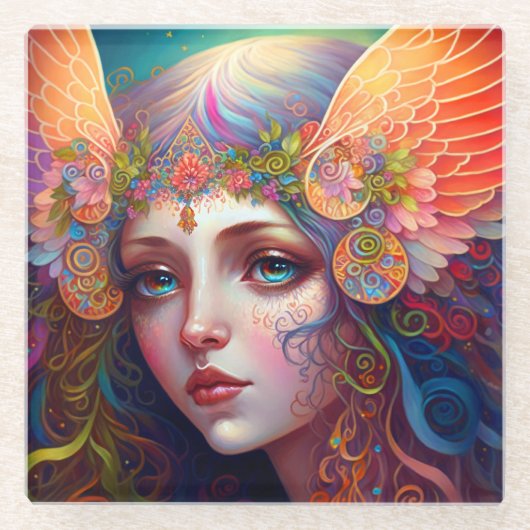 レインボー女神ファンタジーアートガラスコースター ガラスコースター (正面)