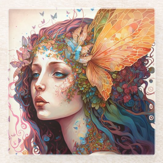 レインボー女神ファンタジーアート ガラスコースター (正面)