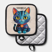 レインボー子猫パーソナライズ 鍋敷き (正面/裏面)