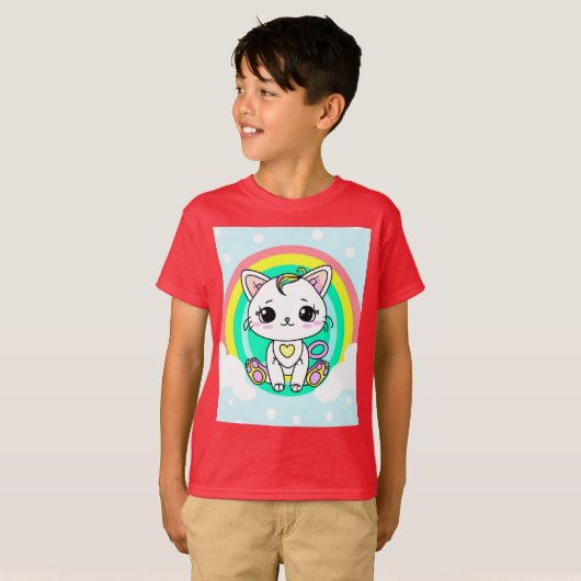 レインボー子猫ボーイズTシャツ Tシャツ (正面フル)