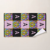 レインボー子猫モザイクとモノグラム猫好き バスタオルセット (ハンドタオル)