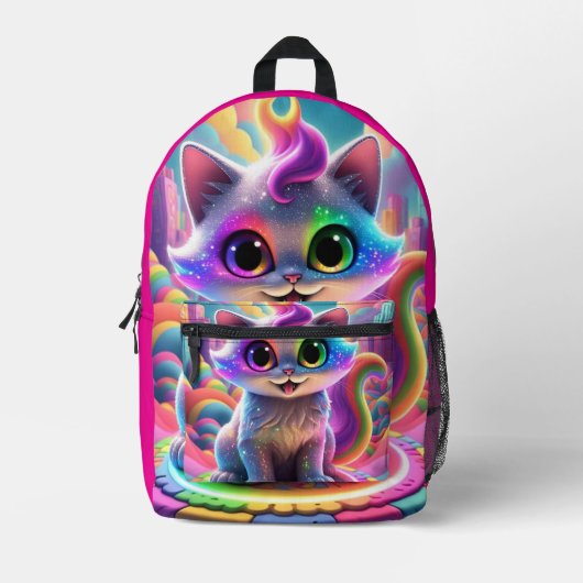 レインボー子猫 プリントバックパック (正面)