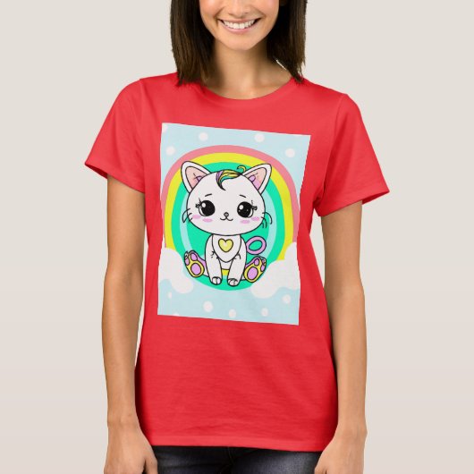 レインボー子猫 Tシャツ (正面)