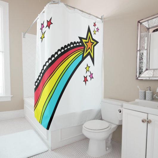 レインボー射撃、 発砲スター宇宙 シャワーカーテン (インサイチュ)