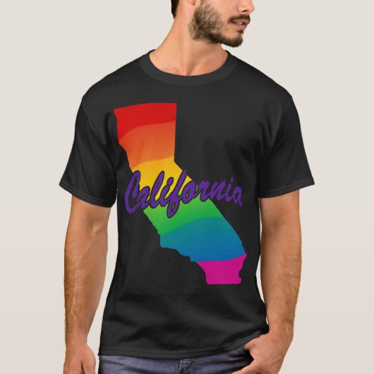 レインボー州アウトラインCalifornia Tシャツ (正面)