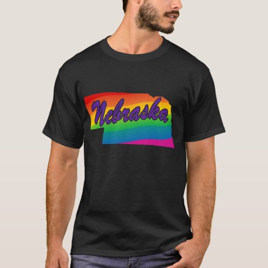 レインボー州輪郭ネブラスカ Tシャツ (正面)