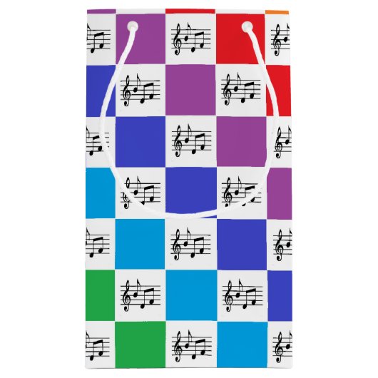 レインボー市松模様にとミュージカルノート スモールペーパーバッグ (裏面)