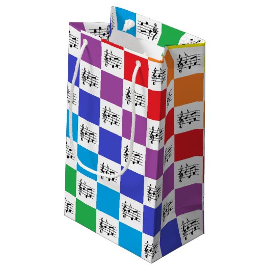 レインボー市松模様にとミュージカルノート スモールペーパーバッグ (裏面アングル)