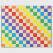 レインボー市松模様にベージュ ラッピングペーパー (フラット)