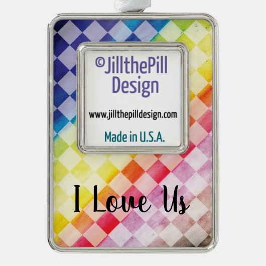 レインボー市松模様に シルバープレートフレームオーナメント (正面)