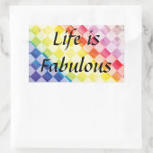 レインボー市松模様に 長方形シール (バッグ)