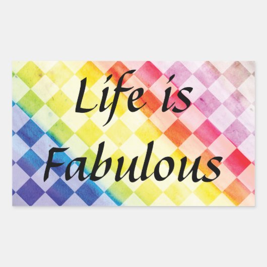 レインボー市松模様に 長方形シール (正面)