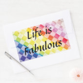 レインボー市松模様に 長方形シール (封筒)