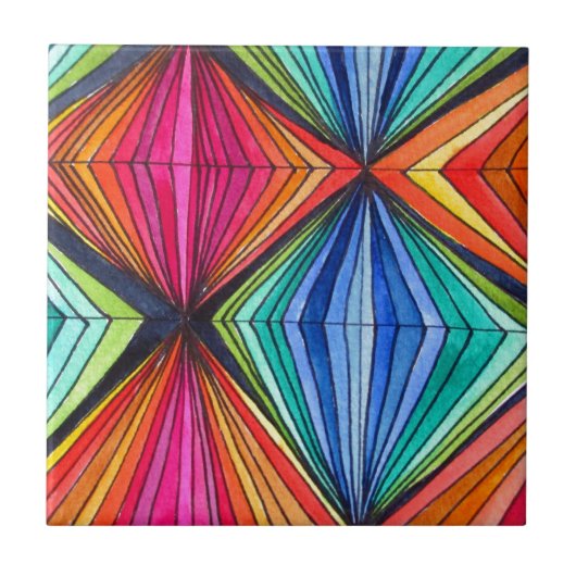レインボー幾何学光学アート タイル (正面)