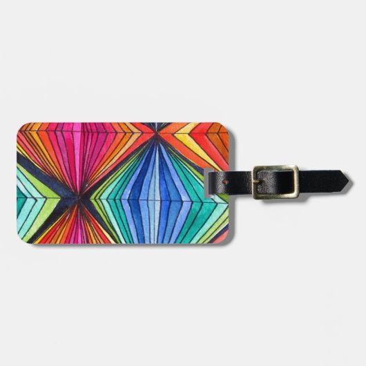 レインボー幾何学光学アート ラゲッジタグ (正面横)