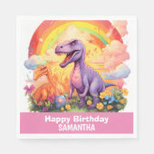 レインボー恐竜の誕生日テーマピンク スタンダードランチョンナプキン (正面)