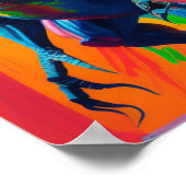 レインボー恐竜Tレックスイラストレーションアート ポスター (角)