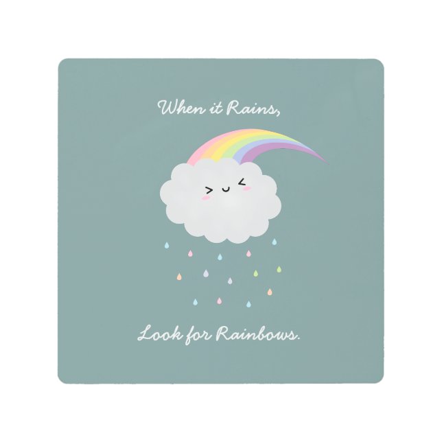 レインボー感動的引用文励ましことわざ メタルプリント (正面)