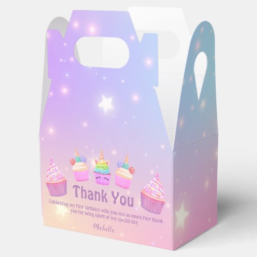 レインボー感謝していカップケーキユー女の子1歳の誕生日シック フェイバーボックス (オープン)