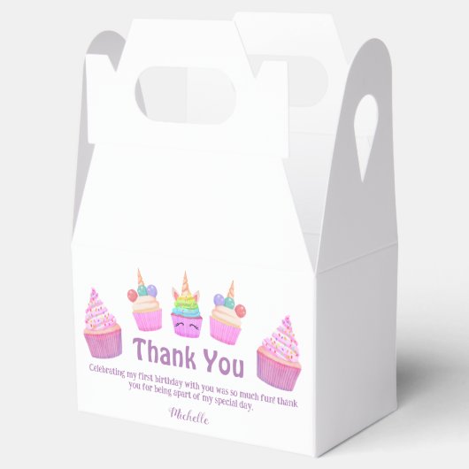 レインボー感謝していカップケーキユー女の子1歳ガーリー誕生日 フェイバーボックス (オープン)