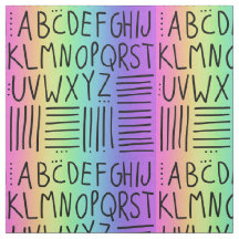 レインボー手書きABCsファブリック
