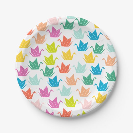 レインボー折り紙クレーン紙プレート ペーパープレート (正面)