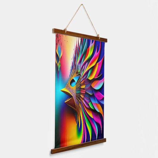 レインボー抽象芸術の鳥の色の爆発 吊り下げ型タペストリー (傾斜あり)