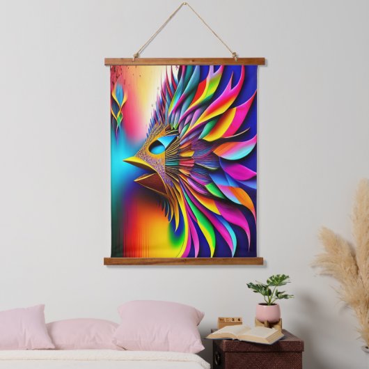 レインボー抽象芸術の鳥の色の爆発 吊り下げ型タペストリー (寝室)