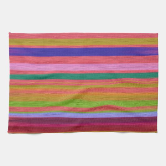 レインボー抽象芸術アストライプートモダン キッチンタオル (横)