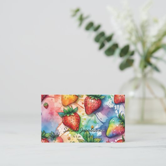 レインボー抽象芸術イチゴ 名刺 (スタンド正面)