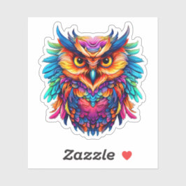 レインボー抽象芸術カラフルフクロウ水彩画 シール