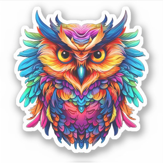 レインボー抽象芸術カラフルフクロウ水彩画 シール (正面)