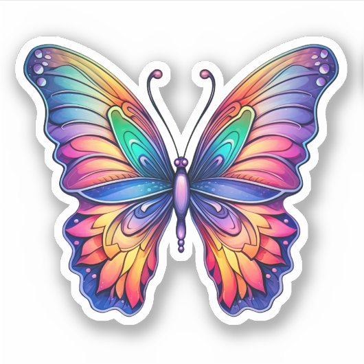 レインボー抽象芸術バタフライ水彩画 シール (正面)