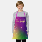 レインボー抽象芸術妖精ライト蝶きらめく エプロン (着用した状態)