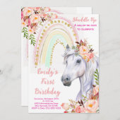 レインボー招待状ホースバースデーパーティー 招待状 (正面/裏面)