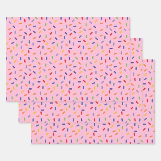 レインボー振りカラフル付け紙吹雪ライトピンク ラッピングペーパーシート (セット)