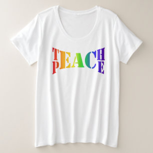 レインボー教えピース プラスサイズTシャツ