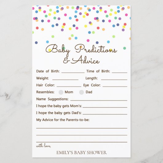 レインボー散水式ベビーシャワーゲーム印刷 (正面)