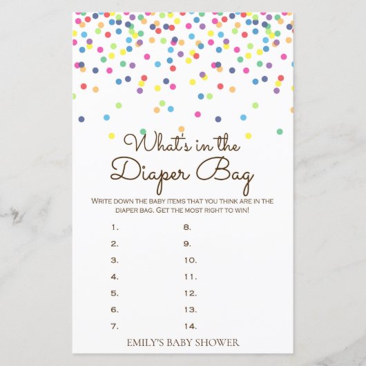 レインボー散水式ベビーシャワーゲーム印刷 (正面)