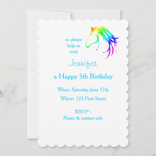 レインボー数々のカラー馬誕生日カスタム招待状 招待状