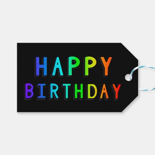 レインボー数々のハッピーバースデー色バルーズ ギフトタグ (正面(横))