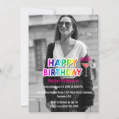 レインボー文字とマルティーニ写真の誕生日パーティー 招待状 (正面)