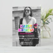 レインボー文字とマルティーニ写真の誕生日パーティー 招待状 (スタンド正面)