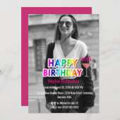 レインボー文字とマルティーニ写真の誕生日パーティー 招待状 (正面/裏面)