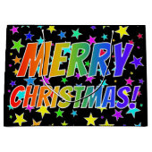 レインボー文字+スターパターンで「MERRY CHRISTMAS!」 ラージペーパーバッグ (正面)
